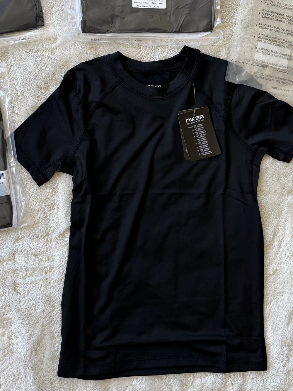 Niksa Boys Compression Shirt Black white Base Layer Size L NWT 6 pieces